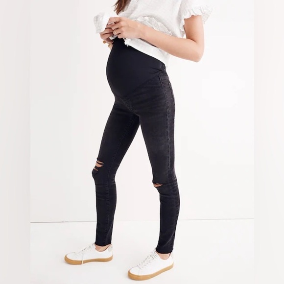 Madewell Over-The-Belly Belly Band Distressed Black Skinny Jeans 25 - Picture 1 of 5